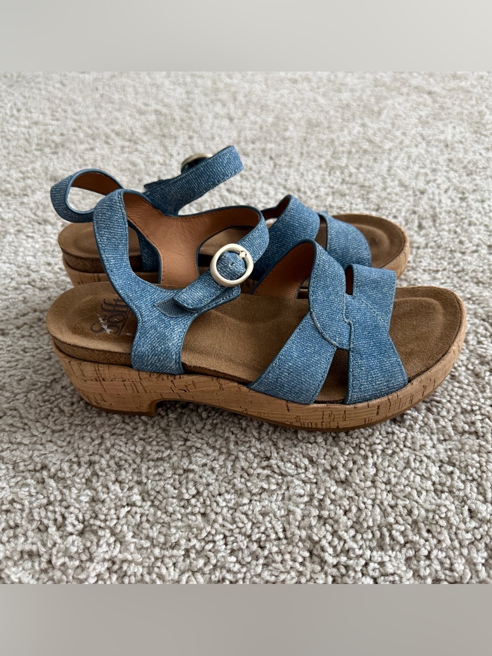 Söfft Capri Blue Suede Ankle Strap Platform Sandals Women’s Size 6